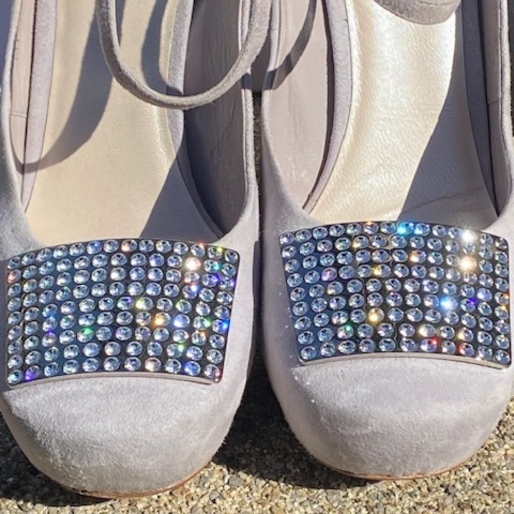 SOLD ❤️ DIOR Lavender Suede Crystal Embellished Platform - Picture 6 of 11
